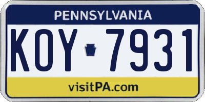 PA license plate KOY7931