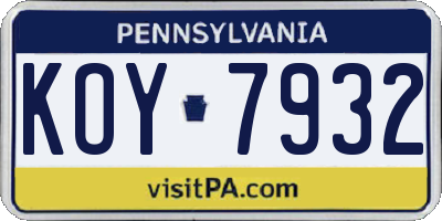 PA license plate KOY7932