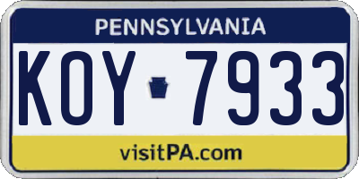PA license plate KOY7933