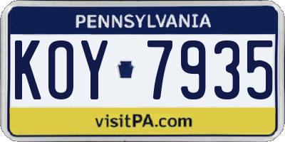 PA license plate KOY7935