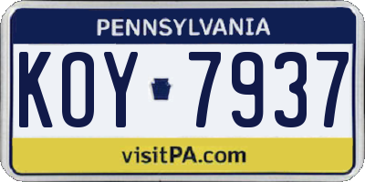 PA license plate KOY7937