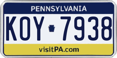 PA license plate KOY7938