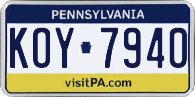 PA license plate KOY7940