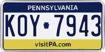 PA license plate KOY7943