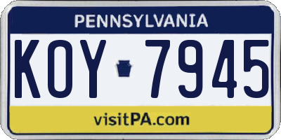 PA license plate KOY7945