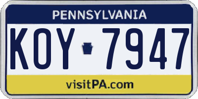 PA license plate KOY7947