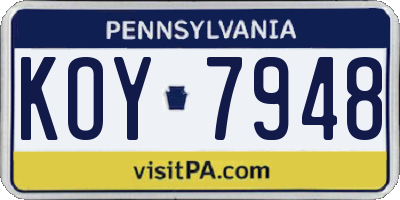 PA license plate KOY7948