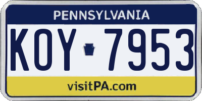 PA license plate KOY7953