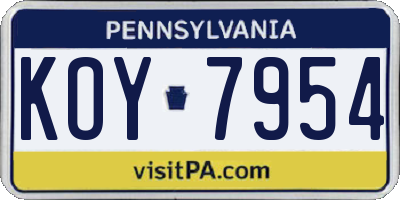 PA license plate KOY7954