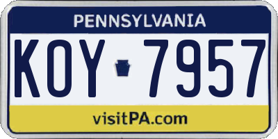 PA license plate KOY7957