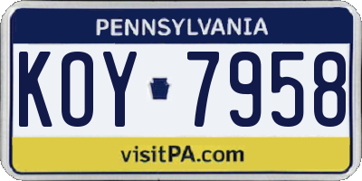 PA license plate KOY7958