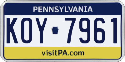 PA license plate KOY7961