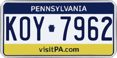PA license plate KOY7962