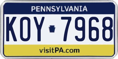 PA license plate KOY7968