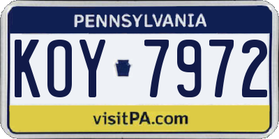 PA license plate KOY7972