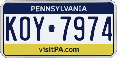 PA license plate KOY7974