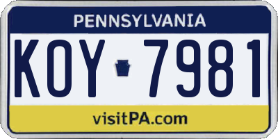 PA license plate KOY7981