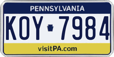 PA license plate KOY7984
