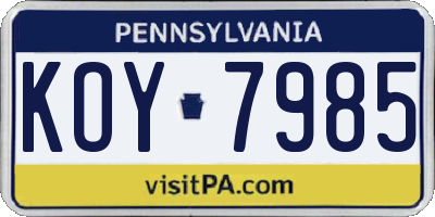 PA license plate KOY7985