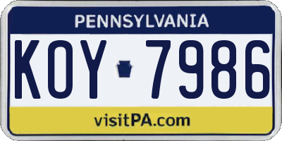PA license plate KOY7986