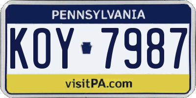 PA license plate KOY7987
