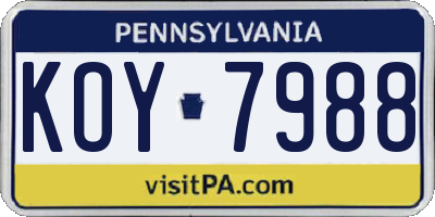 PA license plate KOY7988