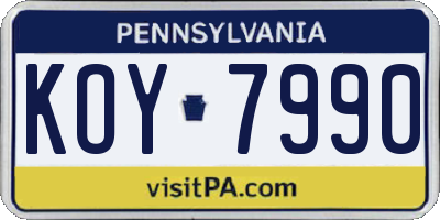 PA license plate KOY7990