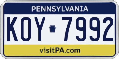 PA license plate KOY7992