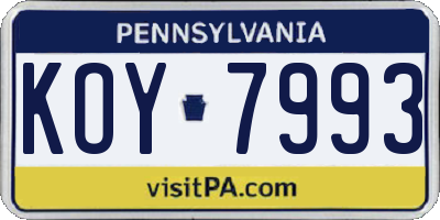 PA license plate KOY7993