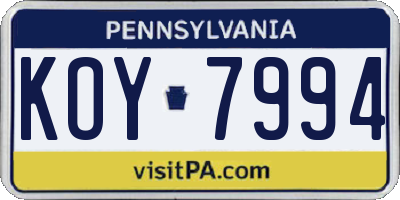 PA license plate KOY7994