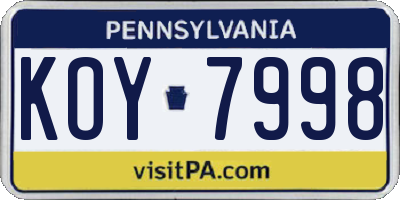 PA license plate KOY7998