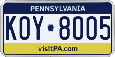 PA license plate KOY8005