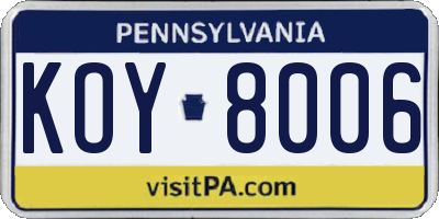 PA license plate KOY8006
