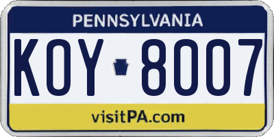 PA license plate KOY8007