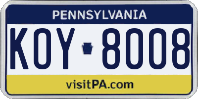 PA license plate KOY8008