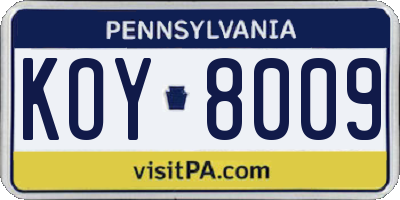 PA license plate KOY8009