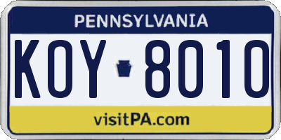 PA license plate KOY8010