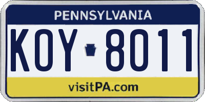 PA license plate KOY8011