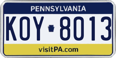 PA license plate KOY8013