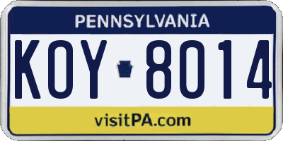 PA license plate KOY8014