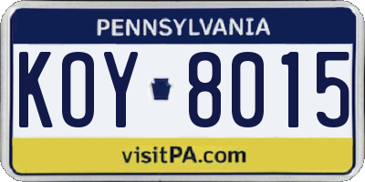 PA license plate KOY8015