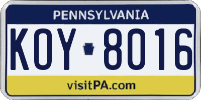 PA license plate KOY8016