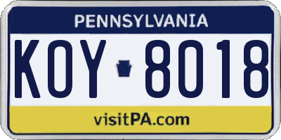 PA license plate KOY8018