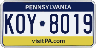 PA license plate KOY8019