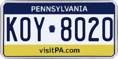 PA license plate KOY8020