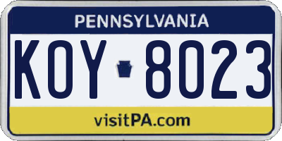 PA license plate KOY8023