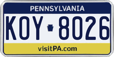 PA license plate KOY8026