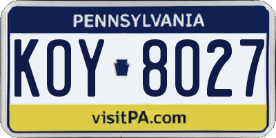 PA license plate KOY8027