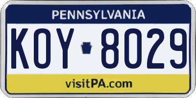 PA license plate KOY8029
