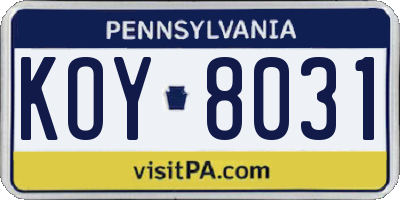 PA license plate KOY8031